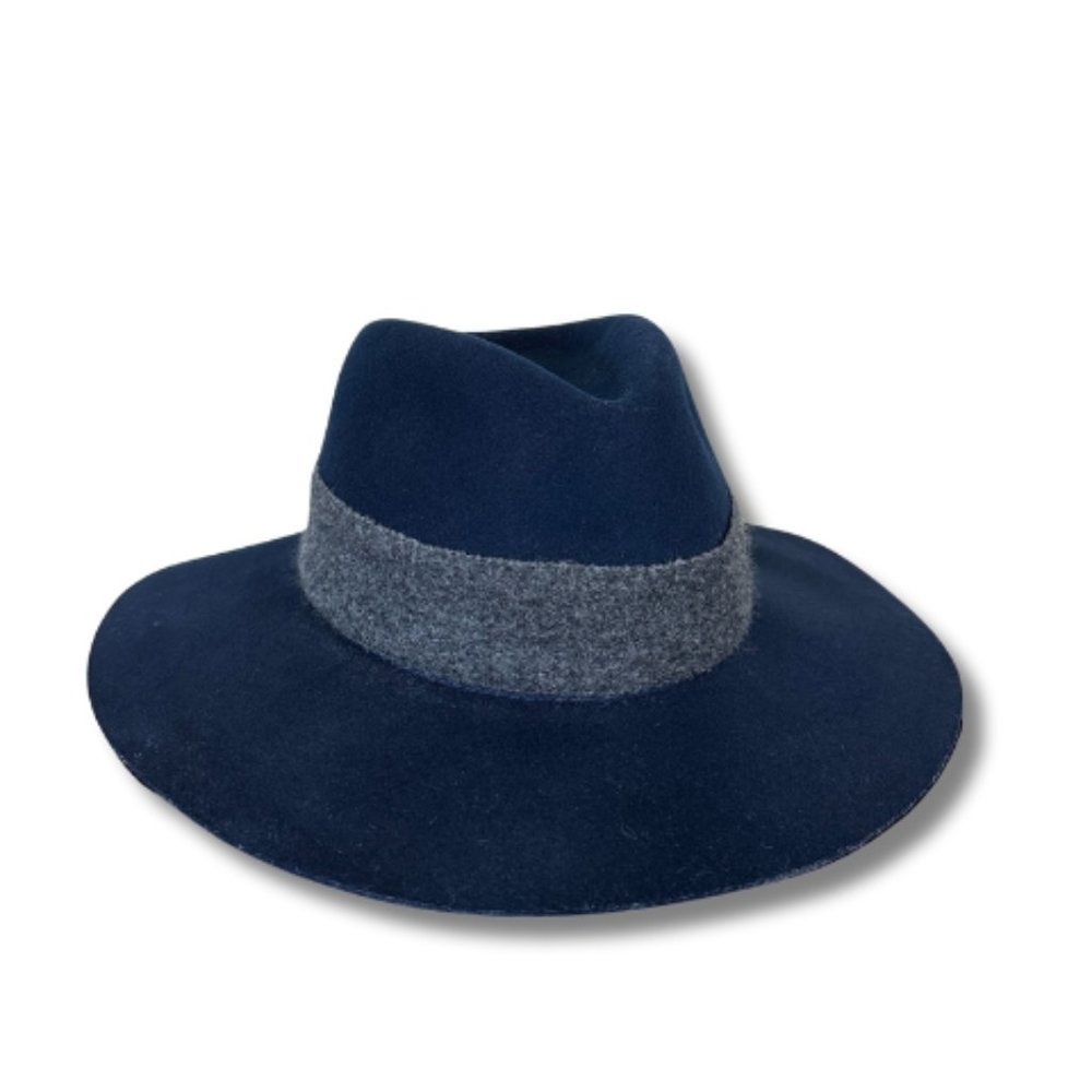 rag & bone Navy and Gray Fedora Hat